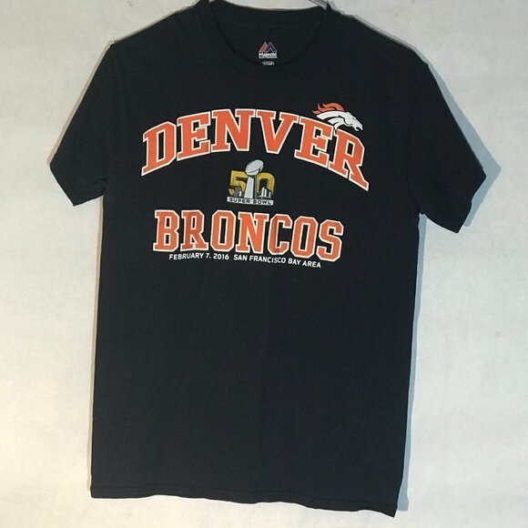Majestic NFL Super Bowl Denver Broncos Blue Orange Small Short Sleeve T Shirt - Picture 3 of 7